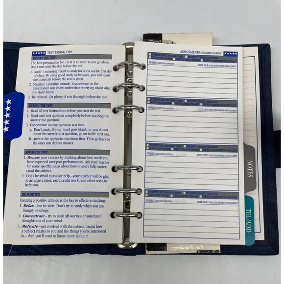 VTG "90's Mead Five Star Student Day Planner Blue Binder Organizer Tabs Zippered - Picture 4 of 13